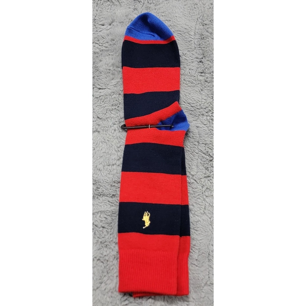 Polo Ralph Lauren Socks Mens 10-13 Red Blue Rugby Stripe Pony Crew Mid Calf